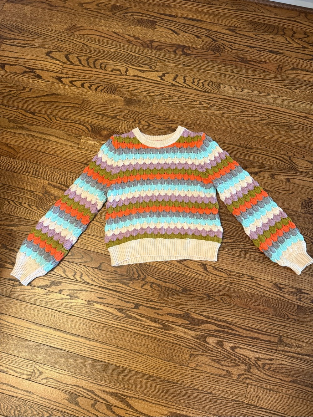 THML Multicolor Scallop Stripe Sweater - Cream Trim